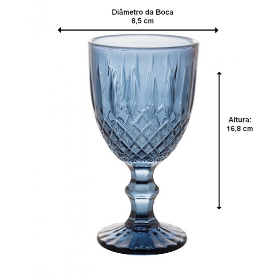 Jogo 6 Taças 345ml Vidro Greek Azul